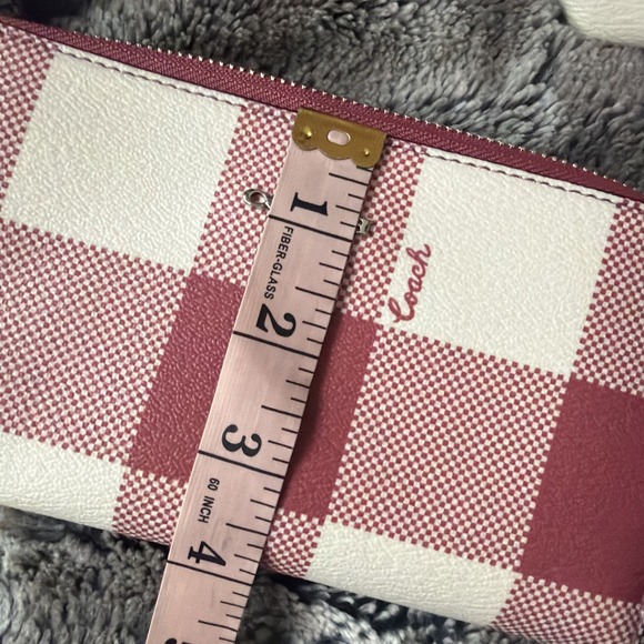 COACH Buffalo Plaid Red Pink Tote Bag Leather Trim & Full Size Wallet Wallet - Picture 7 of 16